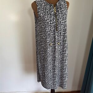 Michael Kors Black and White Leopard Print Midi Dress
